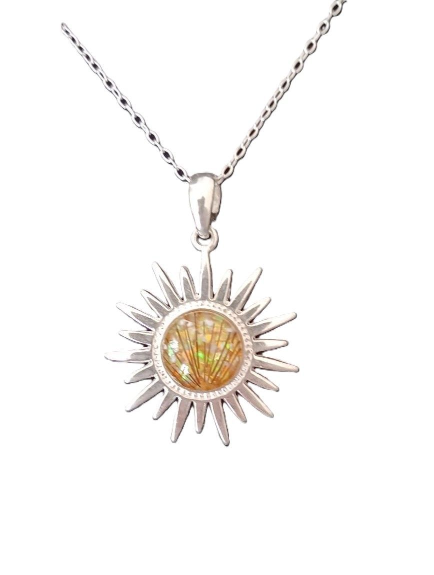 LARGE SUN pendant & chain 10mm cabochon
