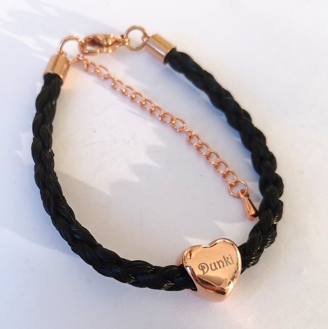 ENGRAVED HORSE HAIR Braided bracelet 4 strands ROSE GOLD stainless steel heart