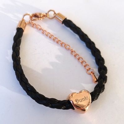 ENGRAVED HORSE HAIR Braided bracelet 4 strands ROSE GOLD stainless steel heart