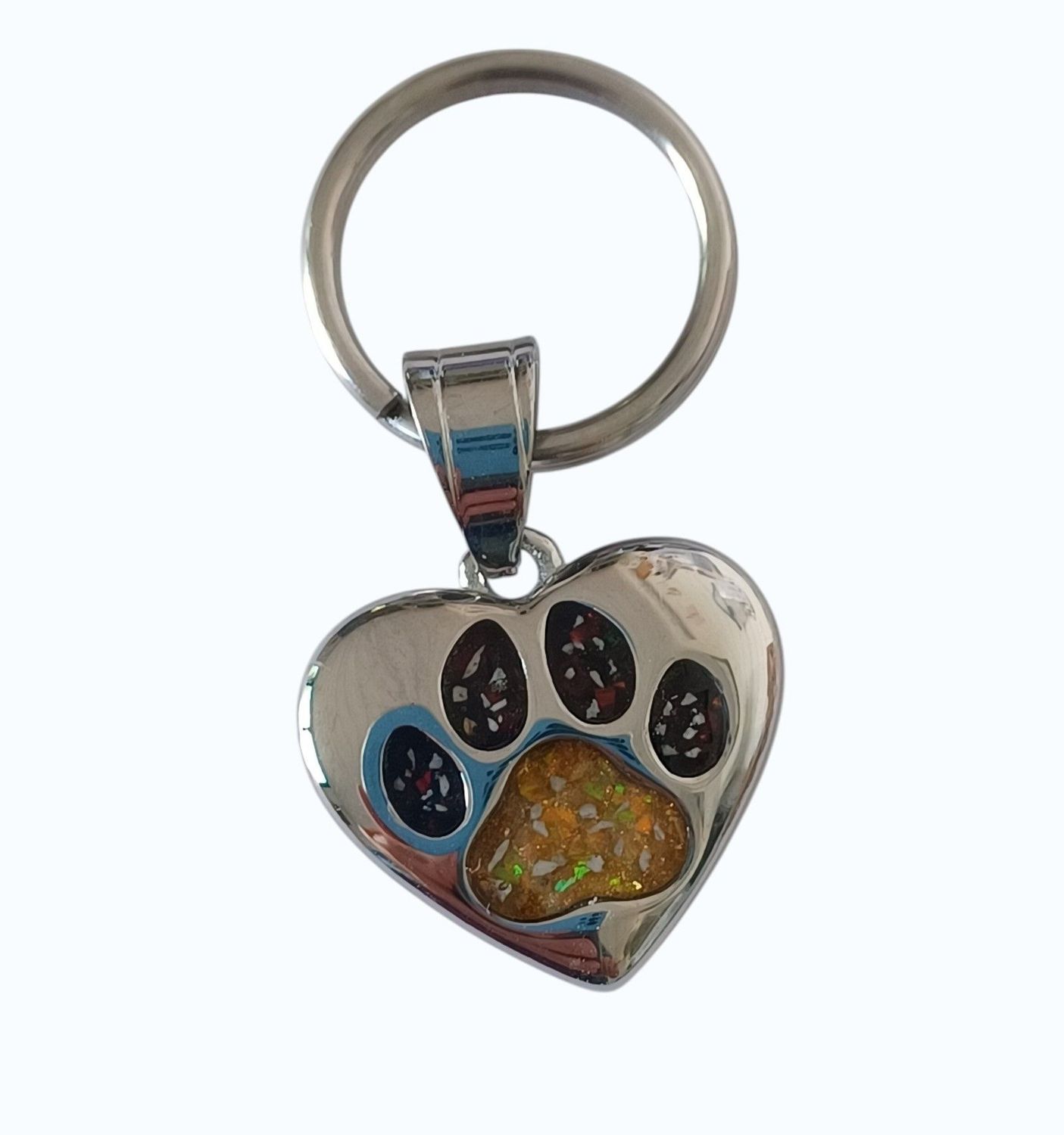 Stainless Steel heart with PAW inlay, Pendant or Key charm can be engraved