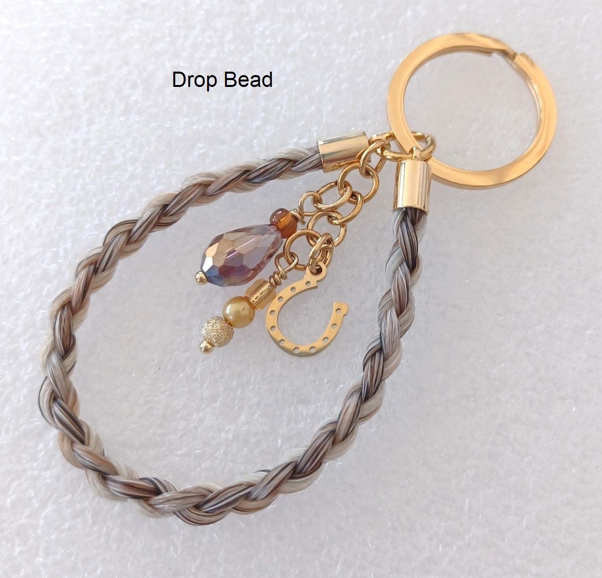Braided LOOP Gold Key charm - Using your own horses hair - Engraving Optional