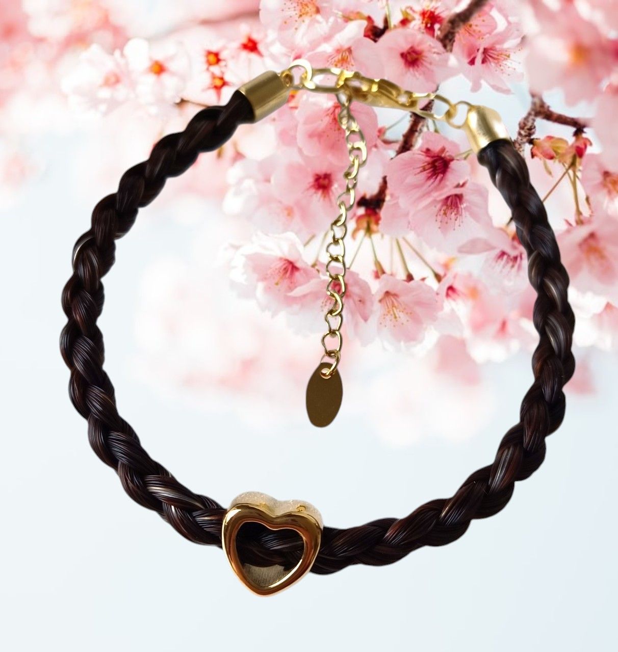 HORSE HAIR Braided 4 strand SILVER or Gold Coloured stainless steel with Open Open Heart Bead