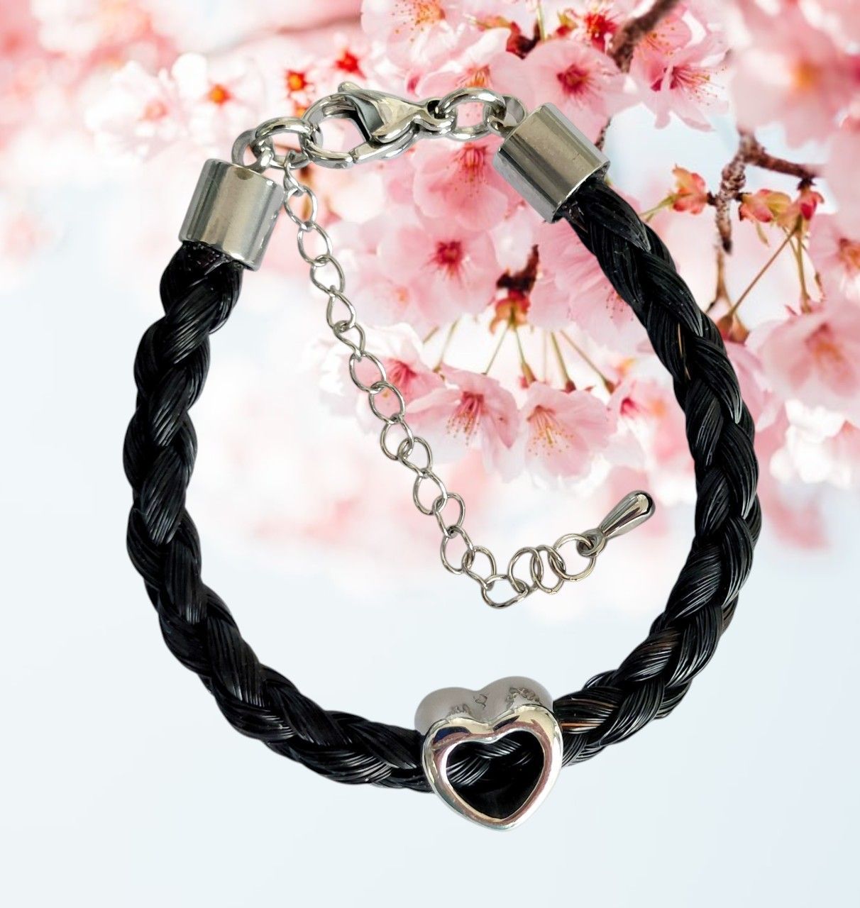 HORSE HAIR Braided 4 strand SILVER or Gold Coloured stainless steel with Open Open Heart Bead