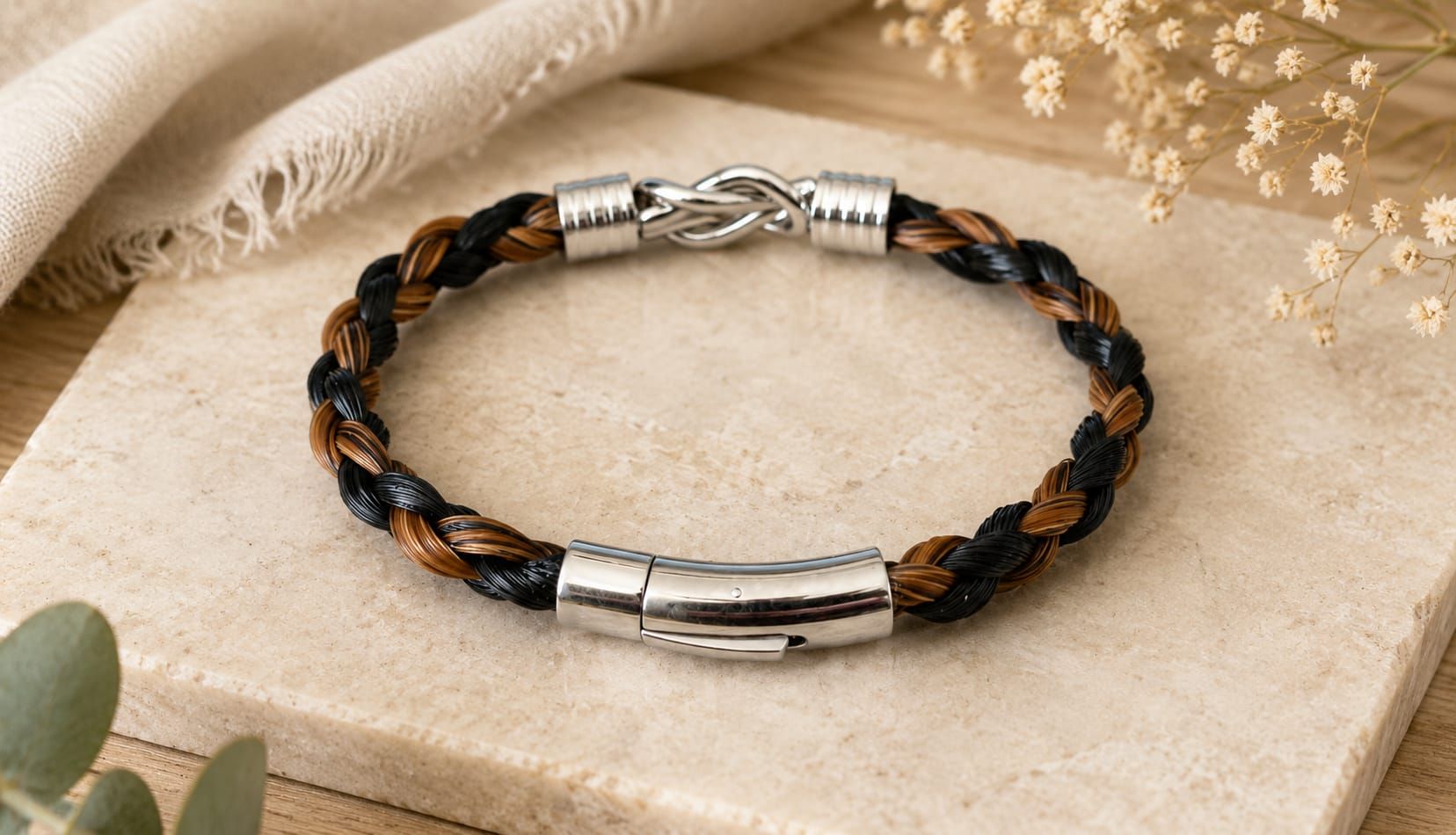 HORSE HAIR Braided 4 strand bracelet with a Thick 6mm braid