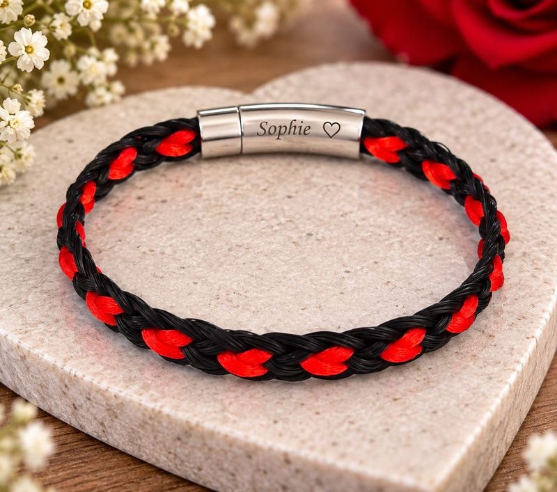 Heart Horse hair 8 strand bracelet choice of cord heart colours can be engraved
