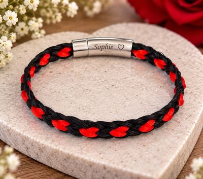 Heart Horse hair 8 strand bracelet choice of cord heart colours can be engraved Heart Horse hair 8 strand bracelet choice of cord heart colours can be engraved