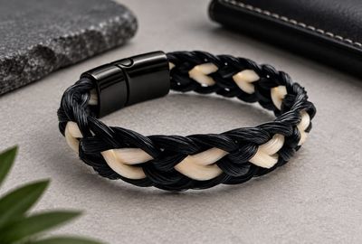 Heart Horse hair 8 strand bracelet choice of cord heart colours - Picture engraving optional Heart Horse hair 8 strand bracelet choice of cord heart colours - Picture engraving optional