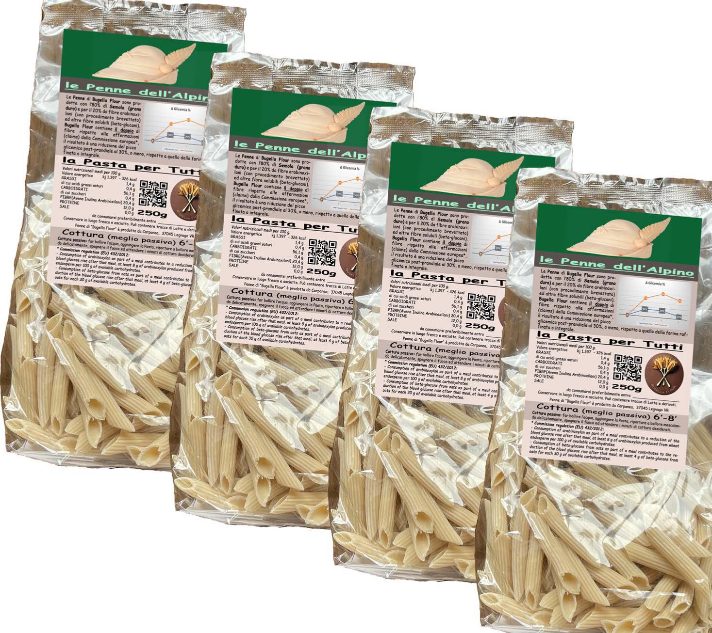 PENNE DELL&#39;ALPINO: 10 (+1 Omaggio) Confezioni (250 g) per 30 persone. Sconto eccezionale del 20%: 49 € invece di 62 €.