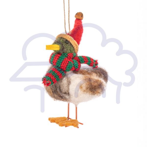 Felt duck with Santa hat decoration
