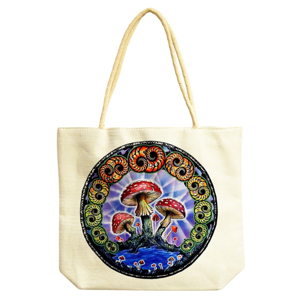 Jute Rope Handle Tote Bag, Colour: DuBois Mushrooms