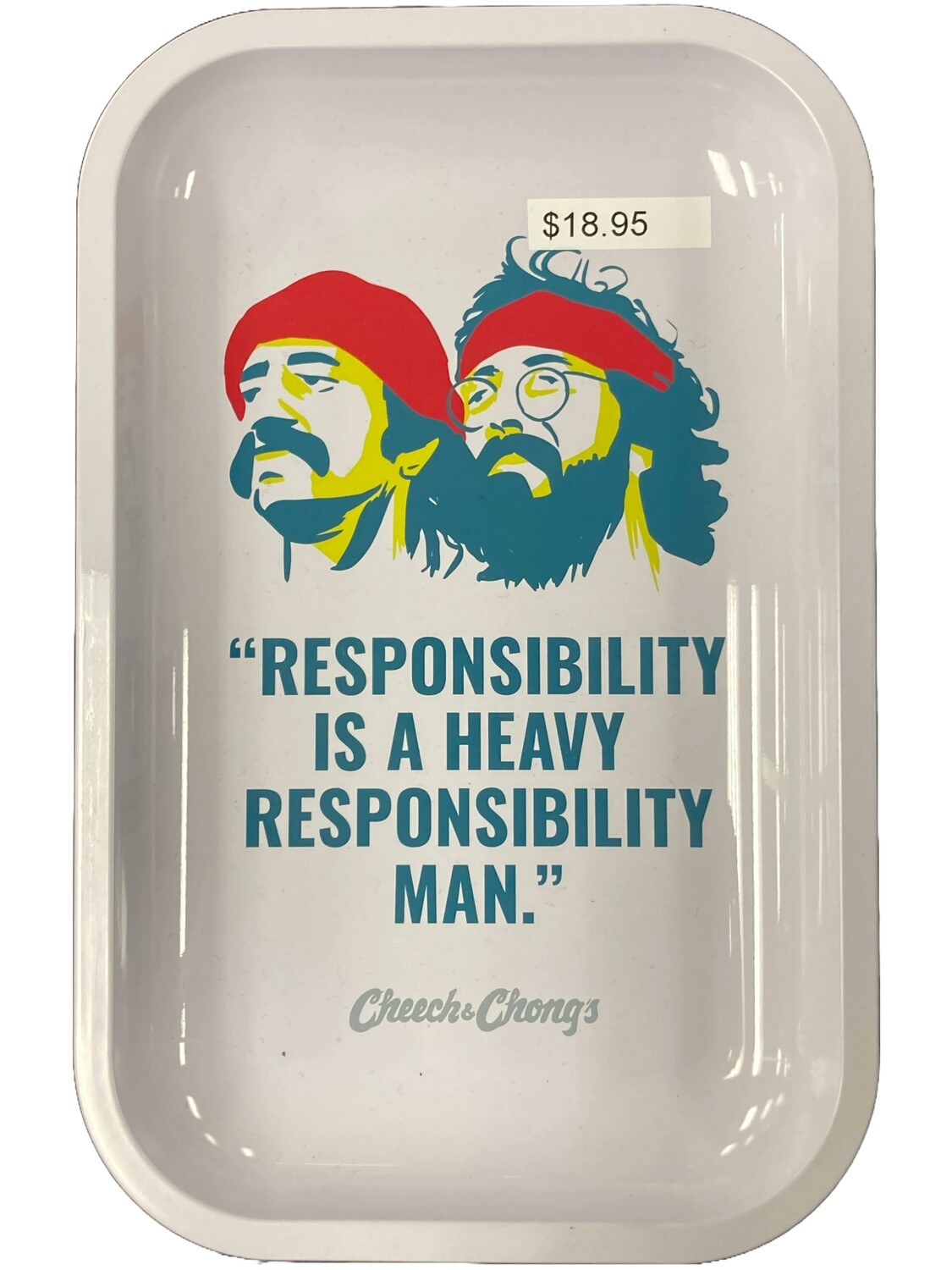 Cheech &amp; Chong x Pulsar Metal Rolling Tray W/ Lid - Responsiblity 11&quot; x 7&quot;