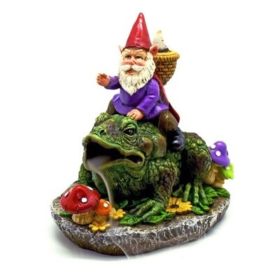 Gnome Riding Frog Backflow Incense Burner 5.5&quot;