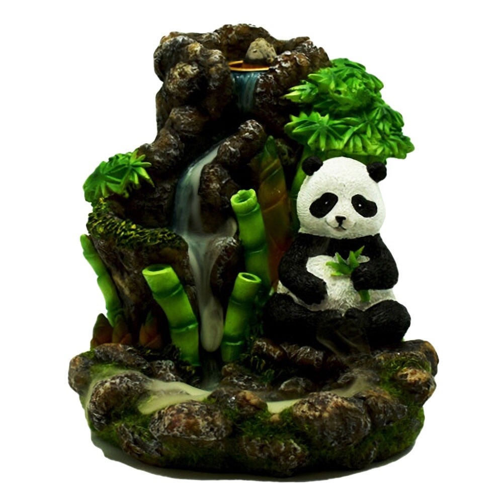 Bamboo Waterfall Panda Backflow Incense Burner 5.25&quot; x 5&#39;