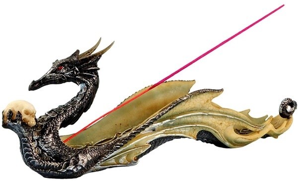 Dragon Holding Skull Incense Burner 12&quot;