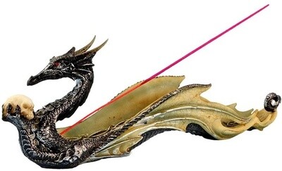 Dragon Holding Skull Incense Burner 12&quot;