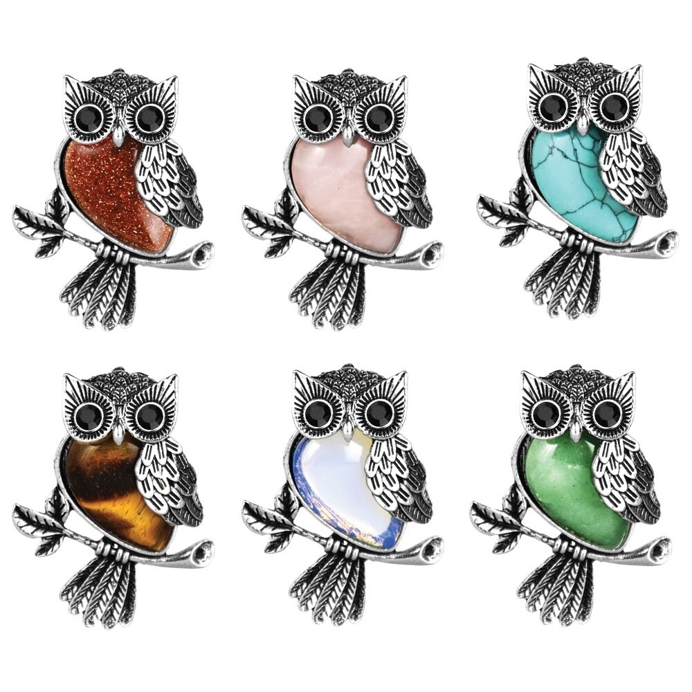 Silver &amp; Semi-Precious Stone Owl Necklace