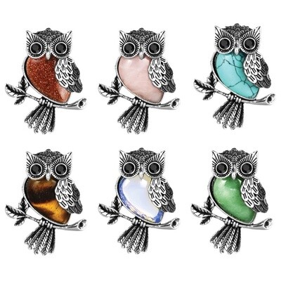 Silver &amp; Semi-Precious Stone Owl Necklace