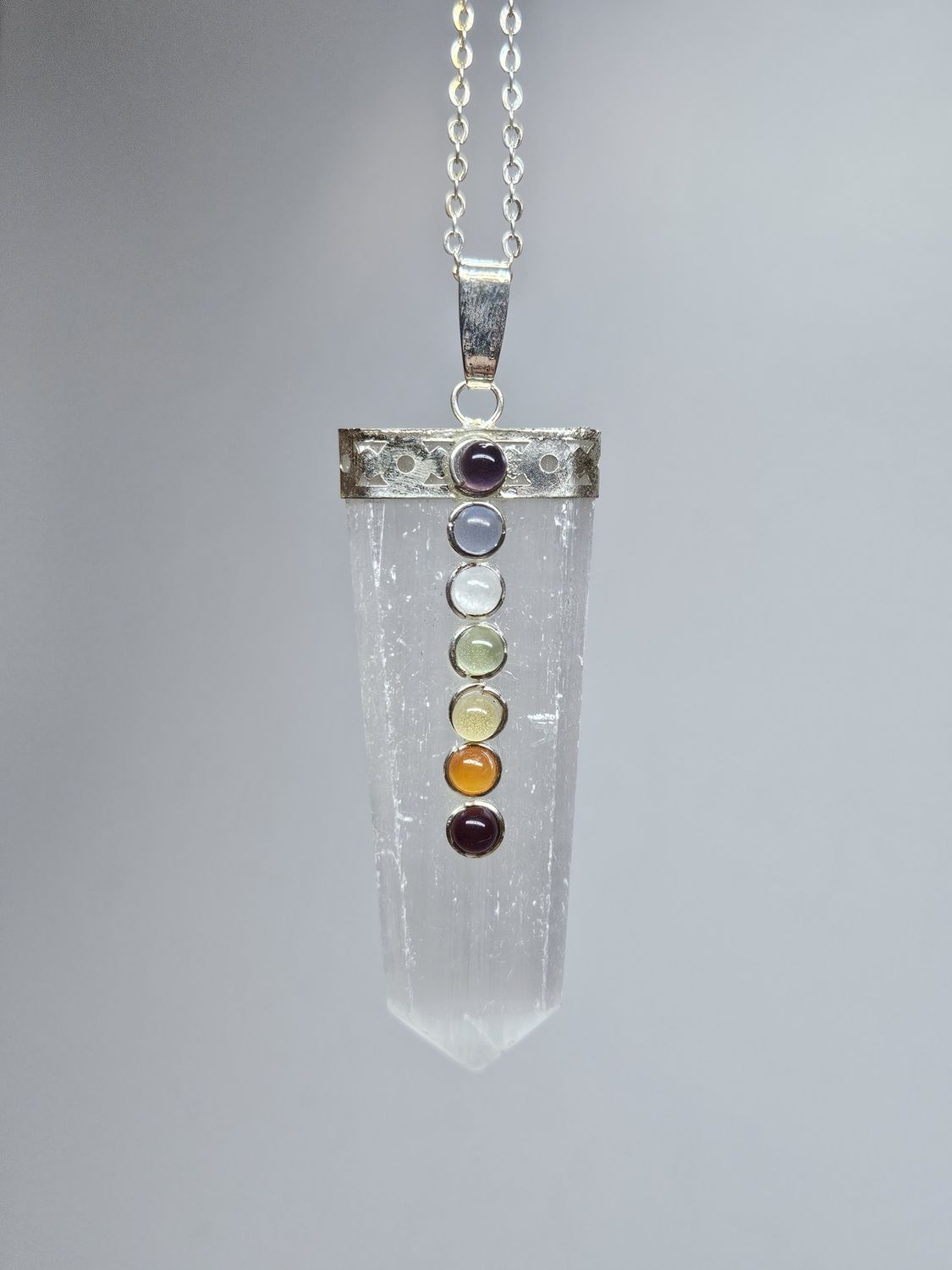 Chakra Chain Necklace w/ White Selenite