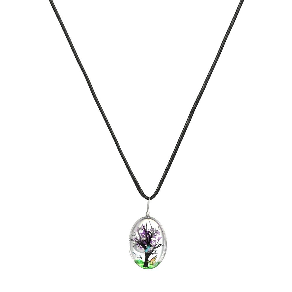 Oval Blooming Tree Glass Pendant Necklace