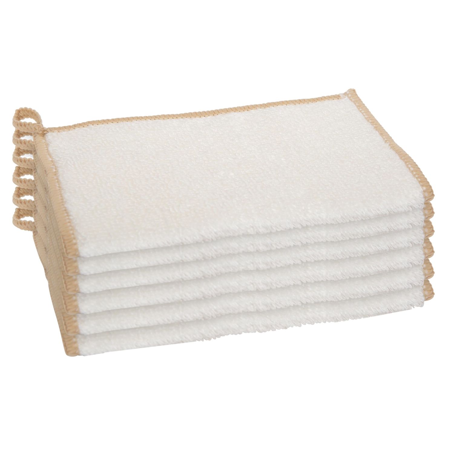 OGGI SET/6 WHITE/KHAKI BAMBOU KITCHEN CLOTHS - 8882.14