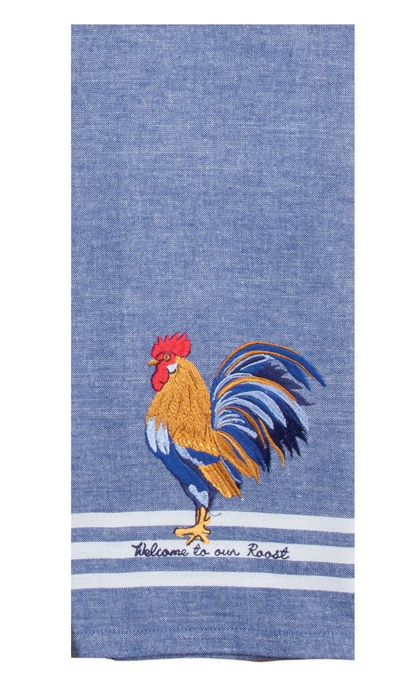 BLUE ROOSTER EMBROIDERED TEA TOWEL - R6867