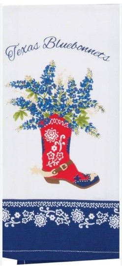 TEXAS BLUEBONNETS IN A BOOT TEA TOWEL - R3763