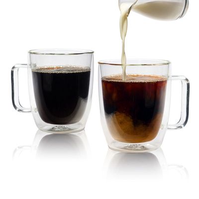 DOUBLE-WALL INSULATED 16oz. GLASS COFFEE MUGS SET/2 - HK-827