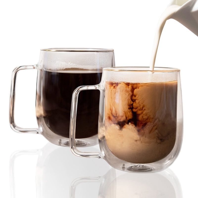 DOUBLE-WALL INSULATED 10oz. GLASS COFFEE MUGS SET/2 - HK-820