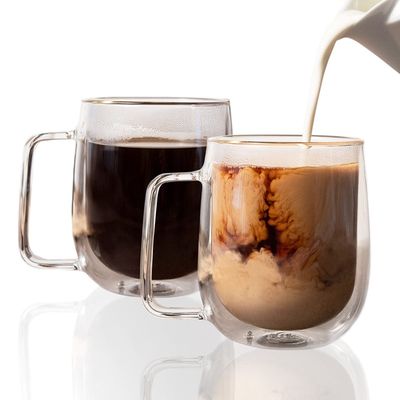 DOUBLE-WALL INSULATED 10oz. GLASS COFFEE MUGS SET/2 - HK-820