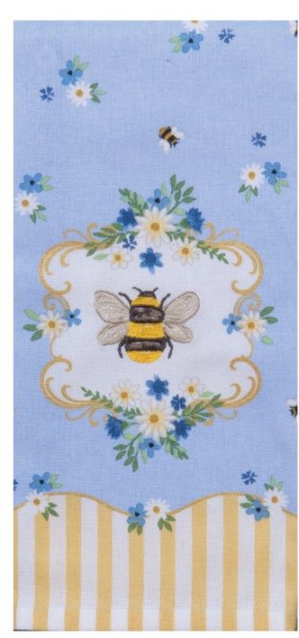 BLUE BEE EMBROIDERED TEA TOWEL - R8497