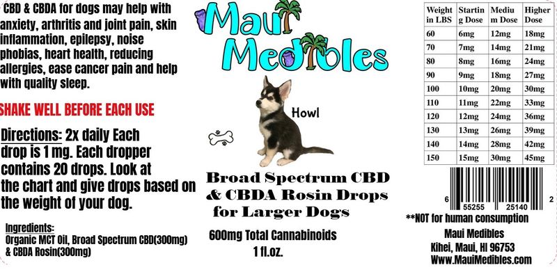 Broad Spectrum CBD&amp; CBDA Rosin Drops for Larger Dogs - 70lbs and up