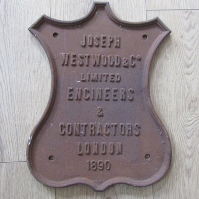 Antique Joseph Westwood and Co. 1890 cast iron name plate