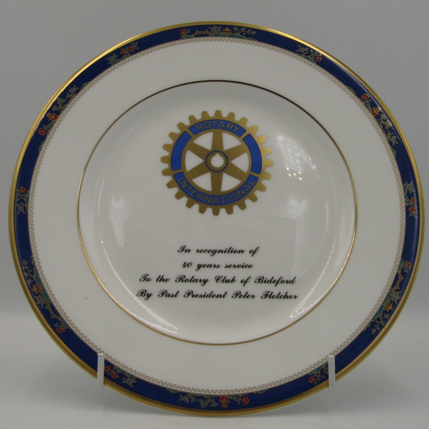 Royal Doulton Cathay Rotary International porcelain plate for40 Years service to Rotary club of Bideford by Past President Peter Fletcher