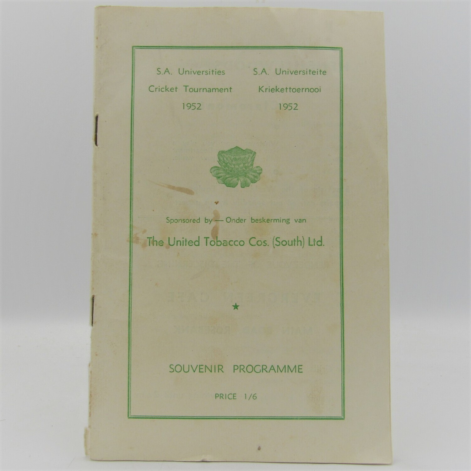 SA Universities Cricket tournament programme 1952 with list of teams and players