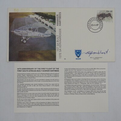 Soth anniversary of the Hawker Hartbees no 876 of 6000 flown covers - signed by Brig HJ Bronkhorst