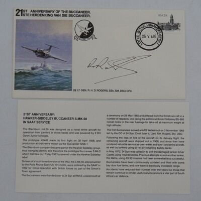 21st anniversary of the buccaneer flown cover no 640 of 7000 Flown in a buccaneer of 24 squadron and signed by DFC recipient Lt Gen RHD Rogers