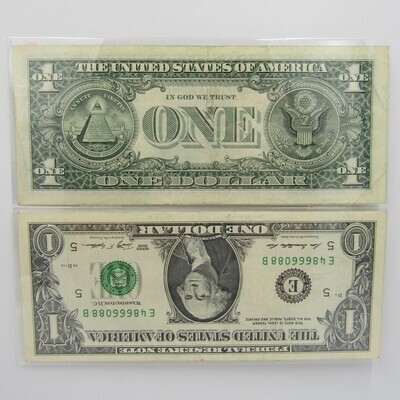 Pair of USA dollar bills with numbers that read the same in reverse
B 88066684
E 48666088
- almost impossible to get