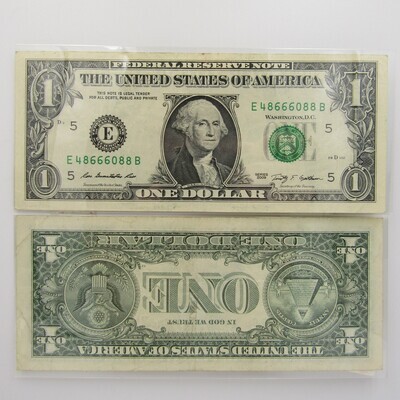 Pair of USA dollar bills with numbers that read the same in reverse
B 88066684
E 48666088
- almost impossible to get