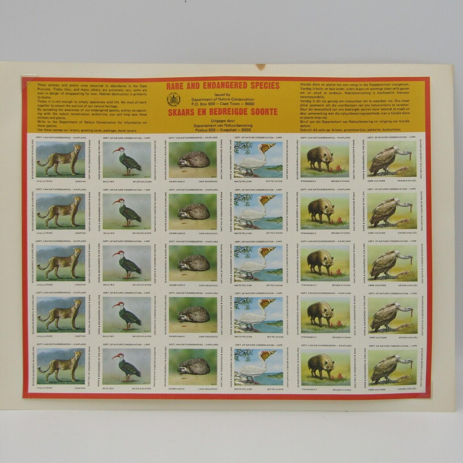 Rare &amp; Endangered Species - 2 sheets of 30 stamps each unused rarely seen in sheets