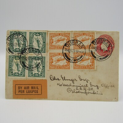 SACC 40 &amp; 41 2nd Airmail issue 2 blocks of 4 on First day flown cover Durban to Bloemfontein