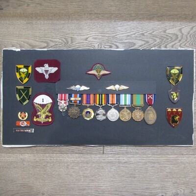 SADF Border War Medal and badges display of Paratrooper Van der Merwe