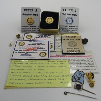 Lot of Rotary International items that belonged to Peter J Fletcher – including some silver pins