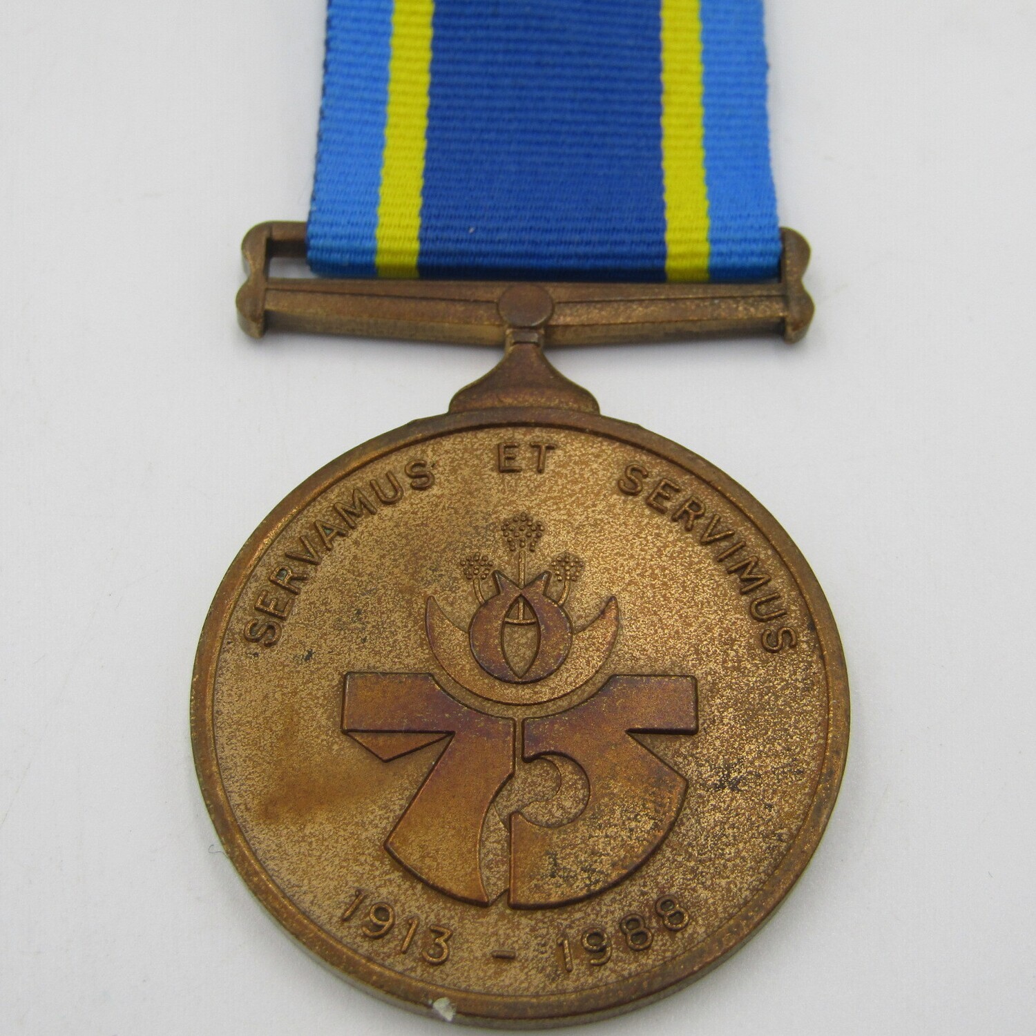 SA Police 75 Years commemorative medal issued to 058492H Adj Off DE Knoetze