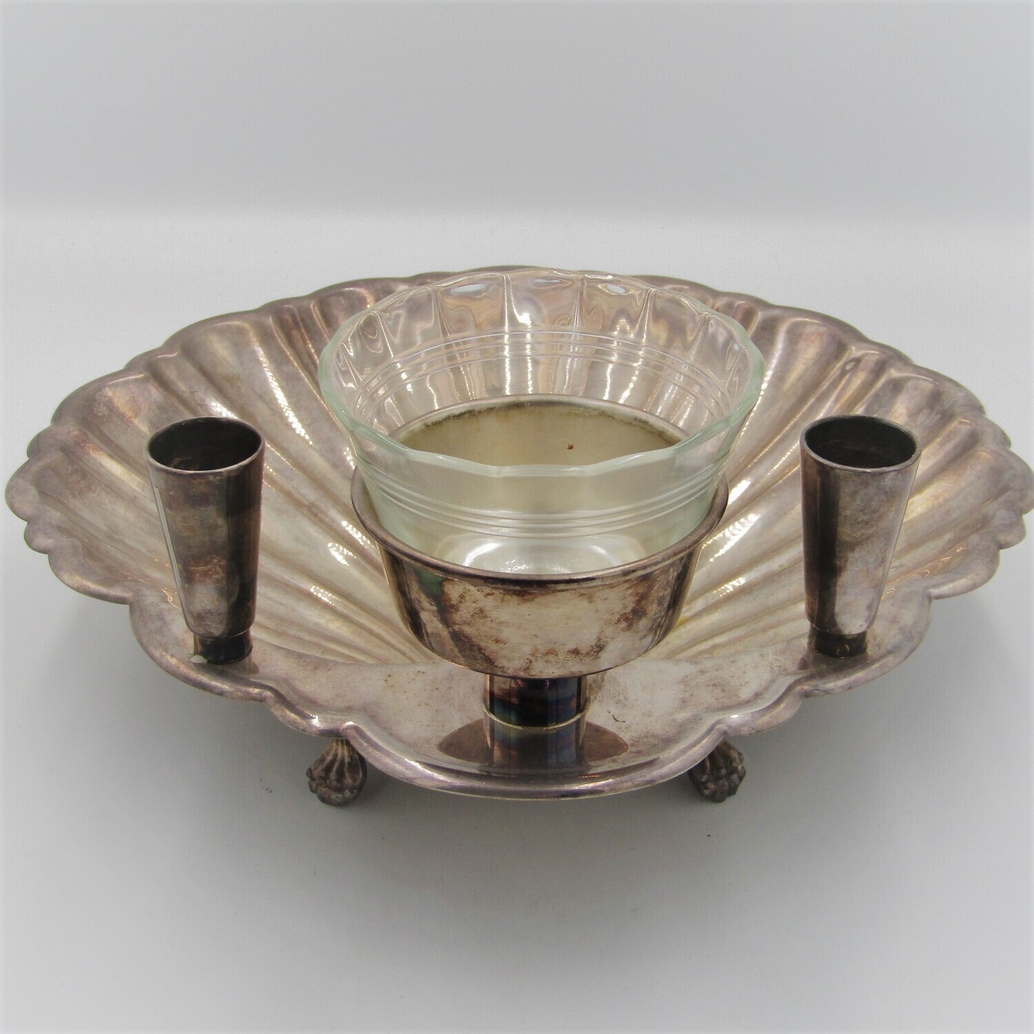 Vintage silverplated chip &amp; dip bowl with candle holders