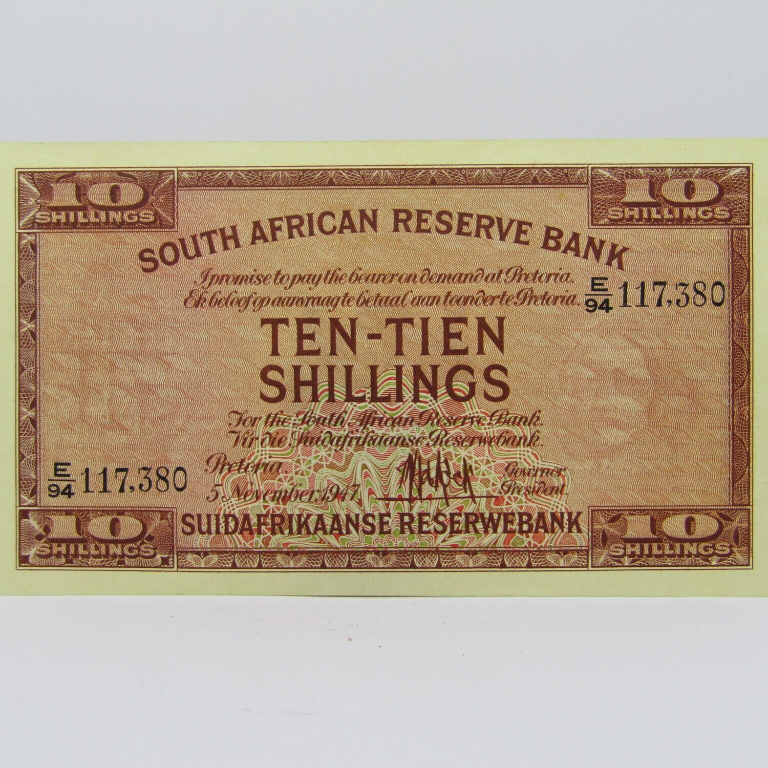 MH de Kock 1st Issue Ten shillings banknote