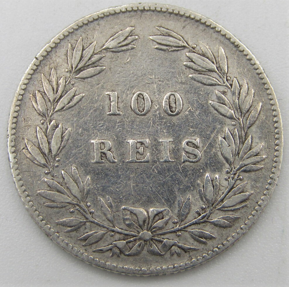 Portugal 1876 silver 100 reis VF+