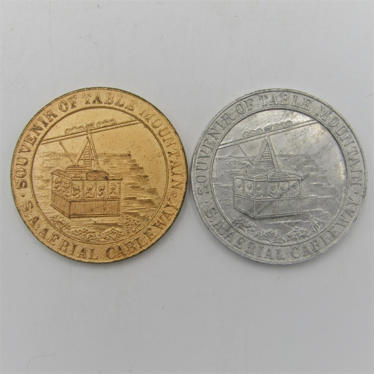 Pair of medallions 1929 for the opening of Table Mountain Cableway in different metals