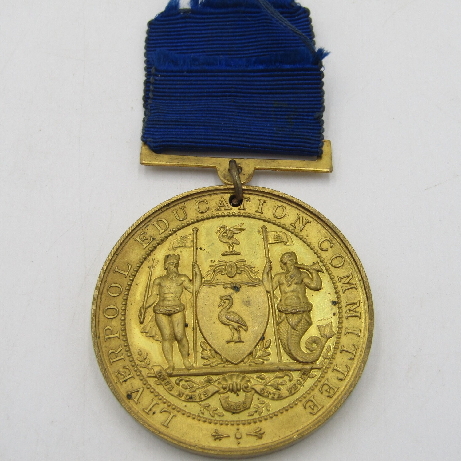 Medal awarded to John Soverby in 1905 for attendance and good conduct by the Liverpool Education committee