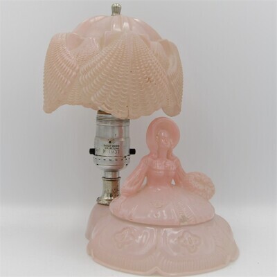 Vintage Pink Glass lady Boudoir table lamp with trinket holder - needs re-wiring - some chips