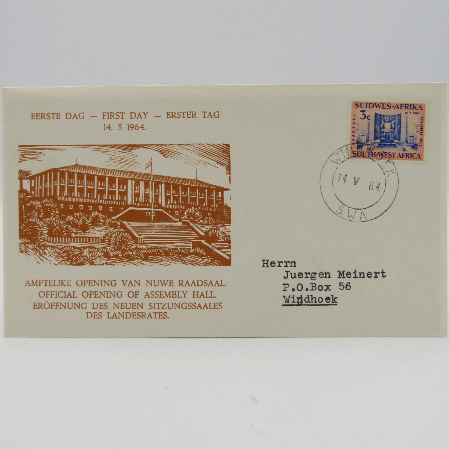14 May 1964 Opening of Assembly Hall Windhoek cover with SACC 223